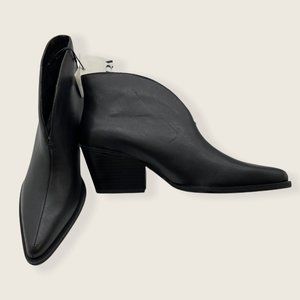 Zara Black Leather Heeled Booties V-Shape